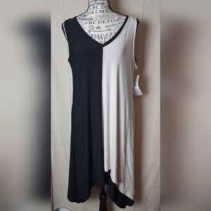 MSK Black and Tan Color Block Asymmetric Tank Tunic Dress Medium NWT
